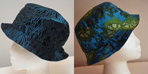 Silk Reversible Hat - Teal Feather & Teal Lotus Flower